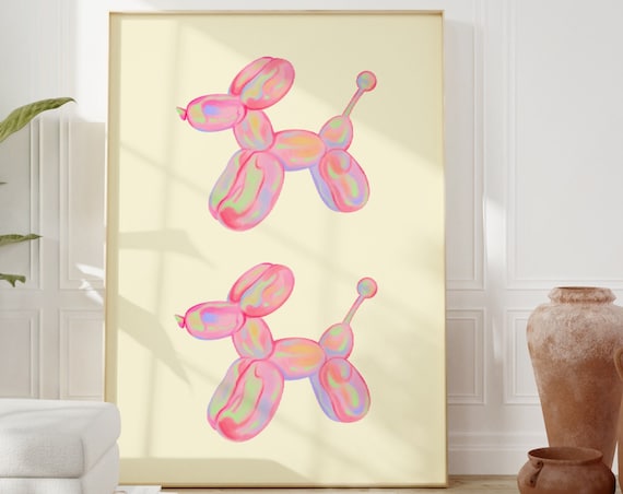 Pink Pastel Balloon Dog Pair Fun Retro Kids Nursery Decor Poster