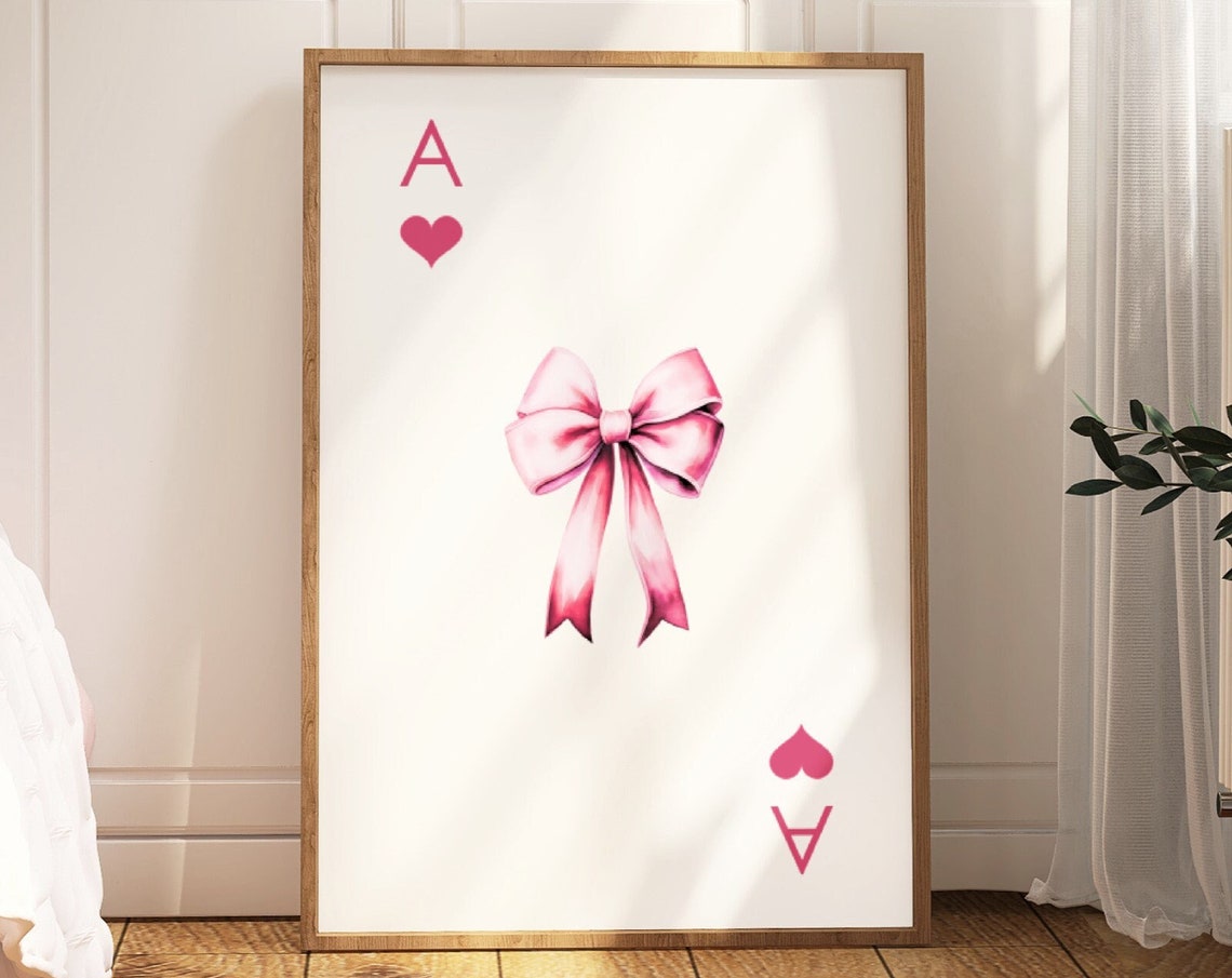 Pink Bow Print Ace Of Hearts Poster Preppy Aesthetic Wall Art Preppy Teen Room Decor College Apartment Decor Nursery Girly Wall Art - Image 2