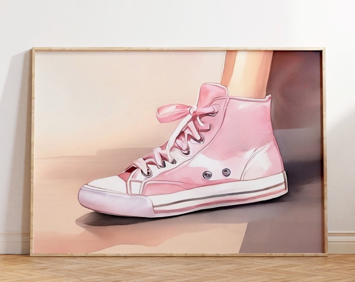 Pink Sneaker Print Preppy Wall Art Denim Prints Western Cowgirl Print Vintage Cowgirl Art Retro Wall Art Gift For Teen Girl