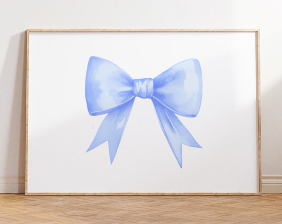 Blue Bow Print Preppy Aesthetic Wall Art Teen Room Decor Preppy Poster College Apartment Decor Pastel Nursery Wall Art Blue Bow Poster