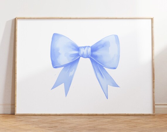 Light Blue Watercolor Bow Coquette Minimalist Nursery Poster
