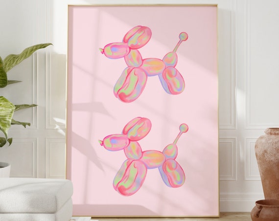 Balloon Dog Print Dog Print Dog Poster Funny Dog Gift Nursery Print Playroom Dog Wall Art Pink Wall Art Poster
