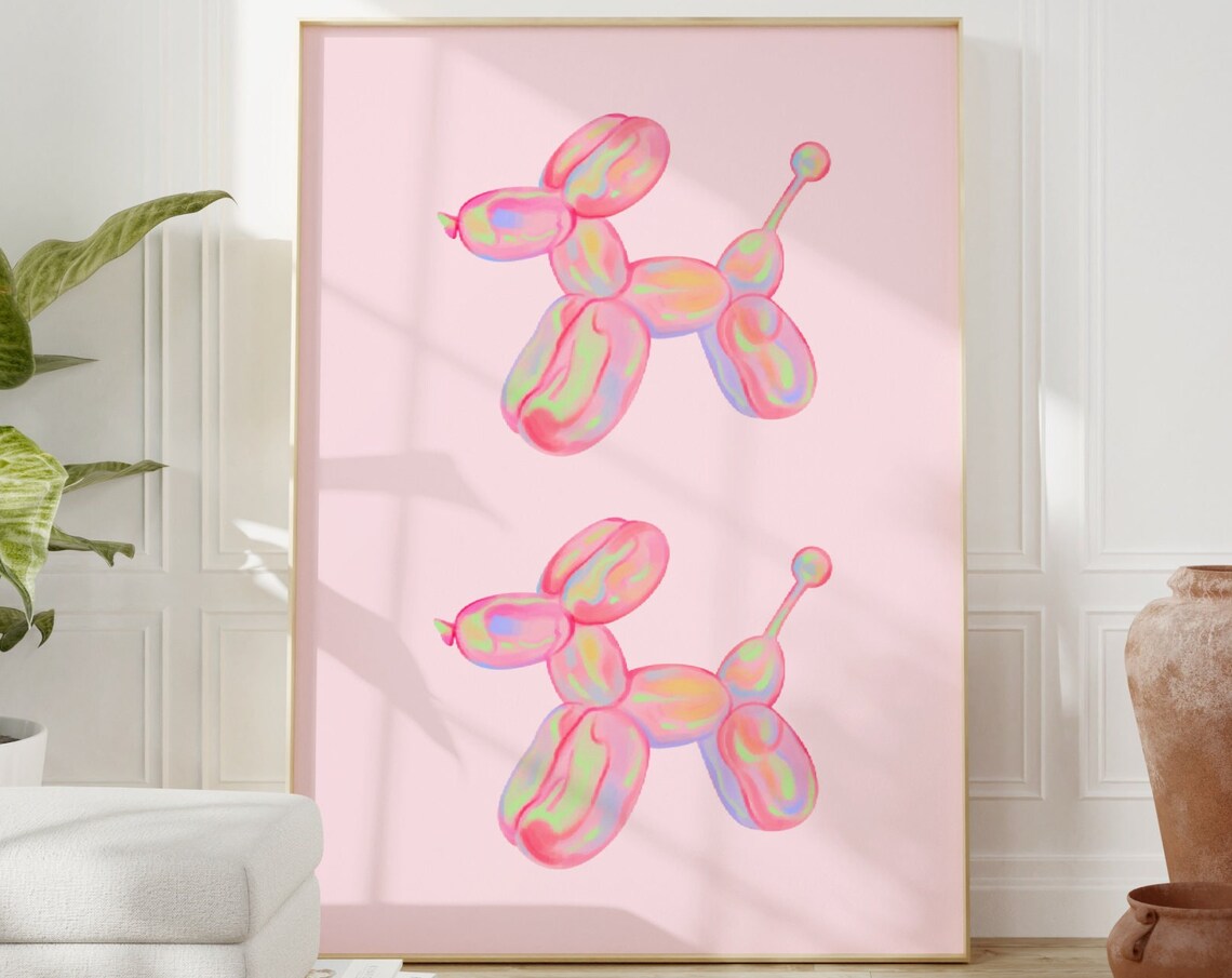 Balloon Dog Print Dog Print Dog Poster Funny Dog Gift Nursery Print Playroom Dog Wall Art Pink Wall Art Poster