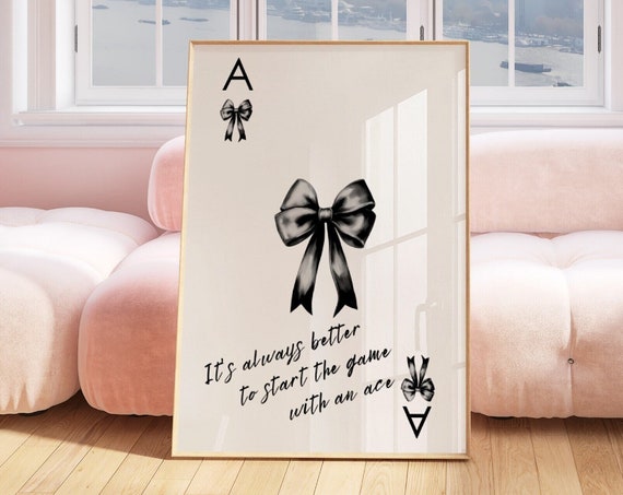 Black Bow Print Ace Of Spades Print Playing Card Poster Trendy Retro Art Bar Cart Decor Aesthetic Decor Modern Home Gallery Wall Art