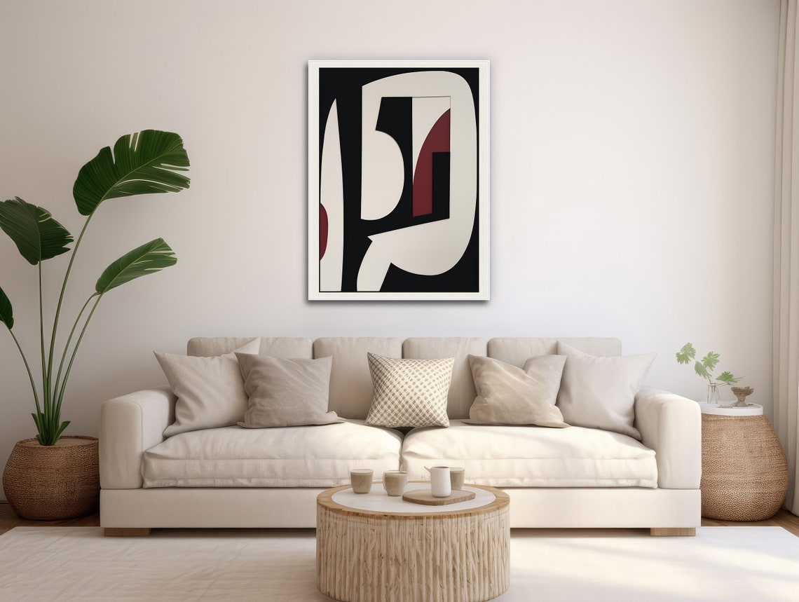 Elegant Black Cream Geometric Swirl With Burgundy Accents Poster - Image 3