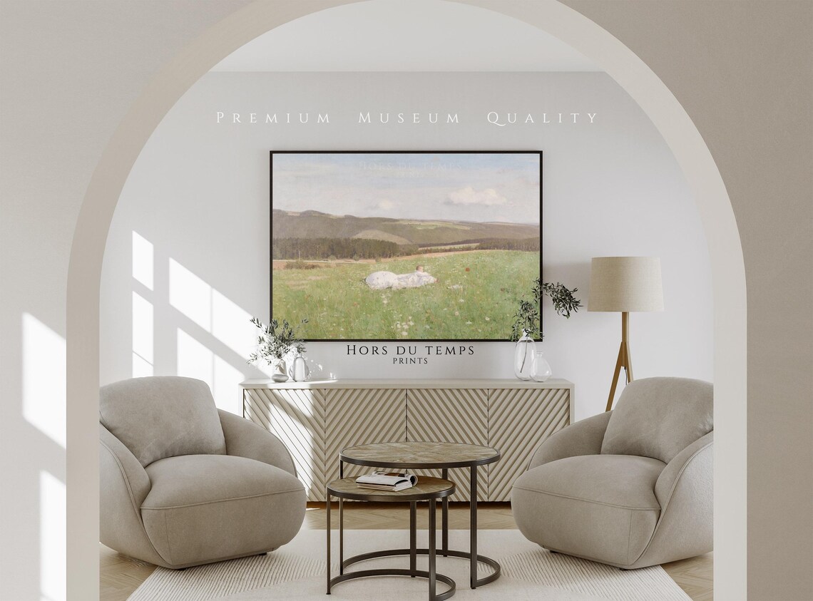 Girl Resting Wildflower Meadow Mountain Vintage Summer Poster - Image 2