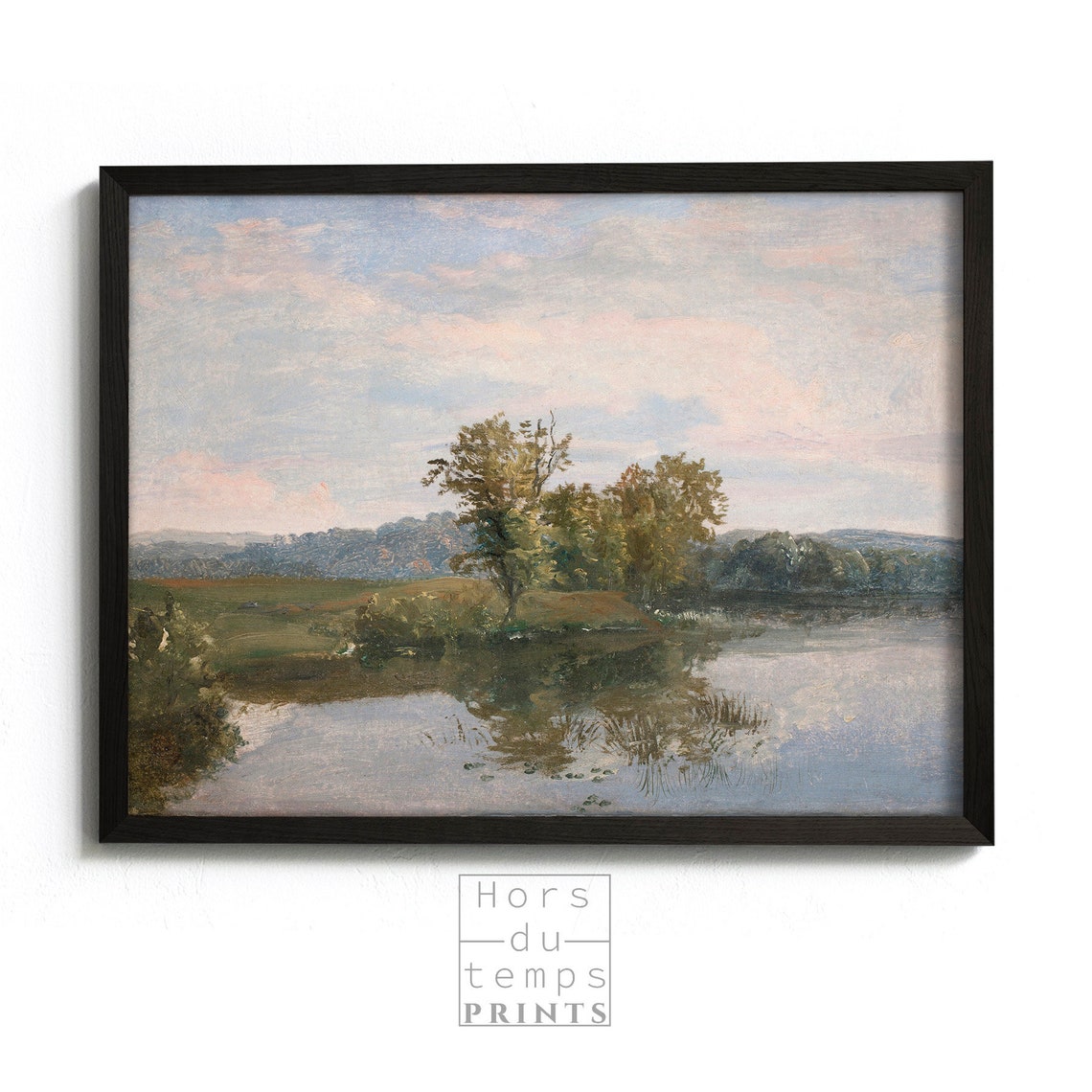 Tranquil Lake Reflection Tree Lined Shore Pastel Sky Vintage Poster - Image 2