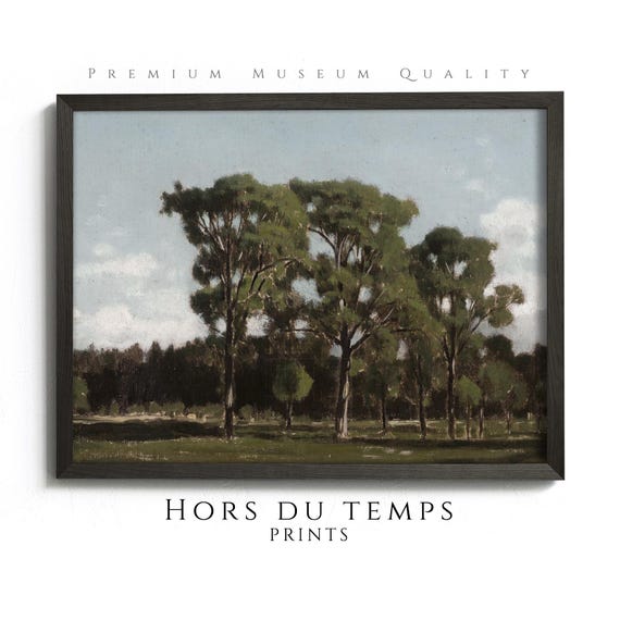 Muted Green Tones Landscape Painting Village Cottagecore Farmhouse Vintage Art Hors Du Temps Prints