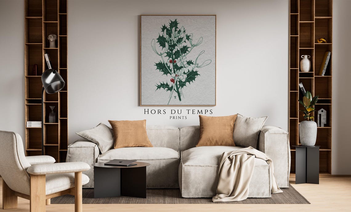 Holly Mistletoe Botanical Illustration Dark Green Red Berry Art Poster - Image 2