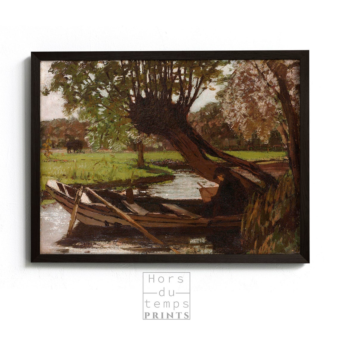 Rowboat Under Willow Tree Stream Vintage Pastoral Art Poster - Image 2