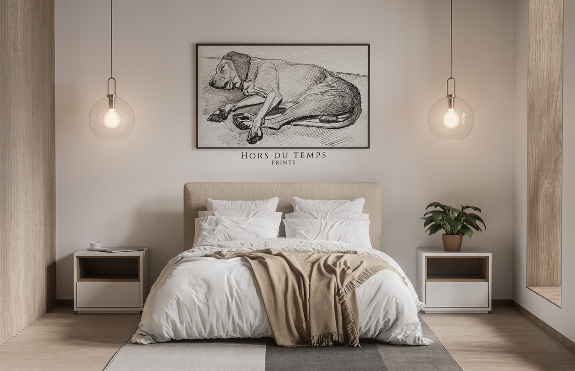 Sleeping Hound Dog Vintage Pen and Ink Sketch Minimalist Wall Art - Image 2