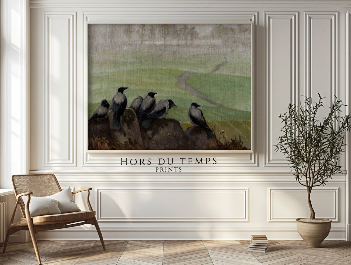 Hooded Crows on Rocks Misty Moor Gloomy Dark Academia Poster - Image 2