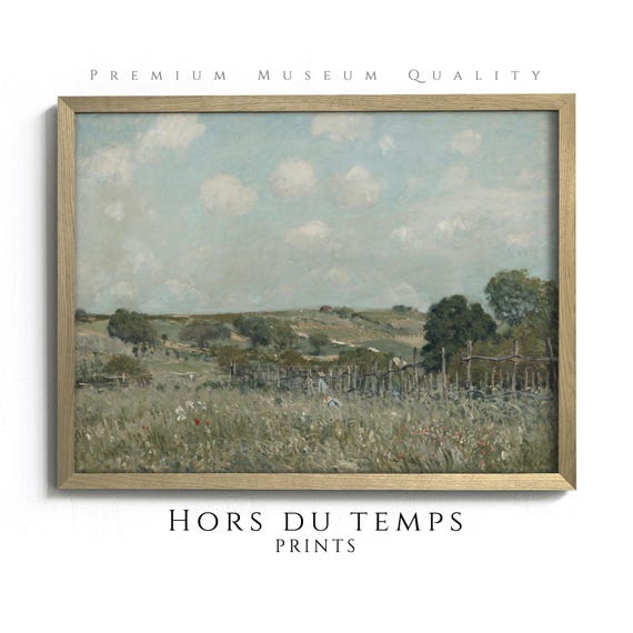 Country Field Landscape Muted Green Tones Vintage Painting Antique Farmhouse Room Decor Hors Du Temps Prints