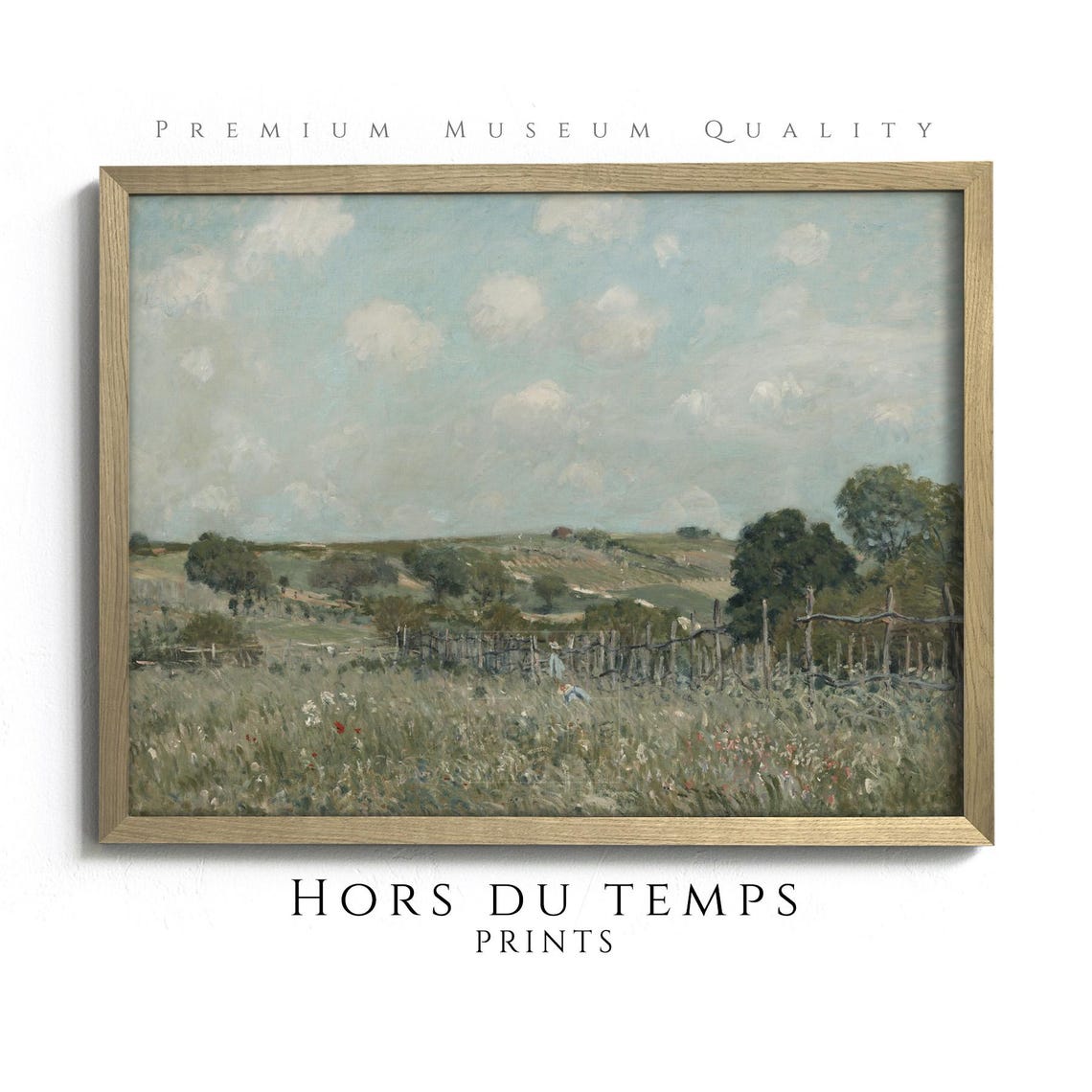 Summer Meadow with Fences and Rolling Hills Impressionist Art Print