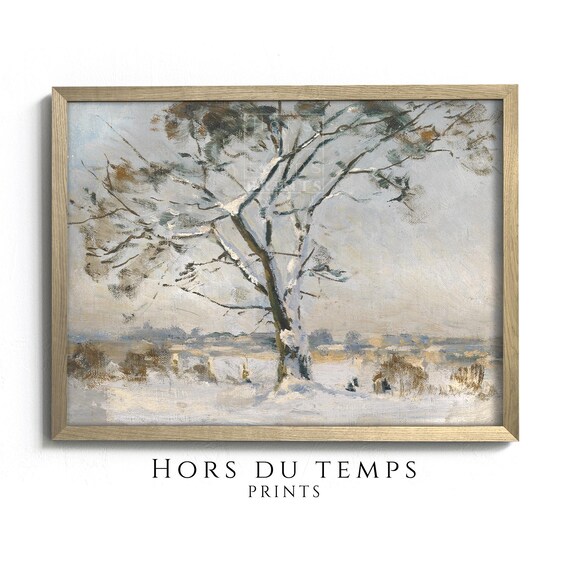 Lone Tree Snowy Field Impressionist Muted Winter Tree Oil Painting Poster