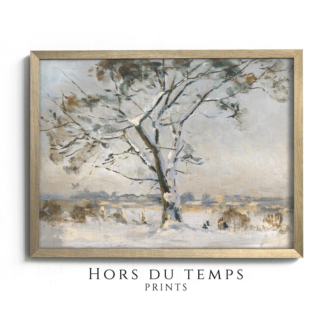 Lone Tree Snowy Field Impressionist Muted Winter Tree Oil Painting Poster