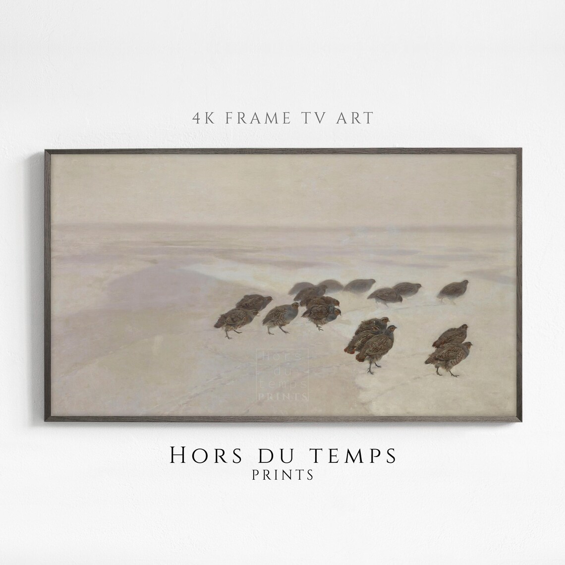 Flock of Partridges Crossing a Snowy Field Vintage Winter Poster