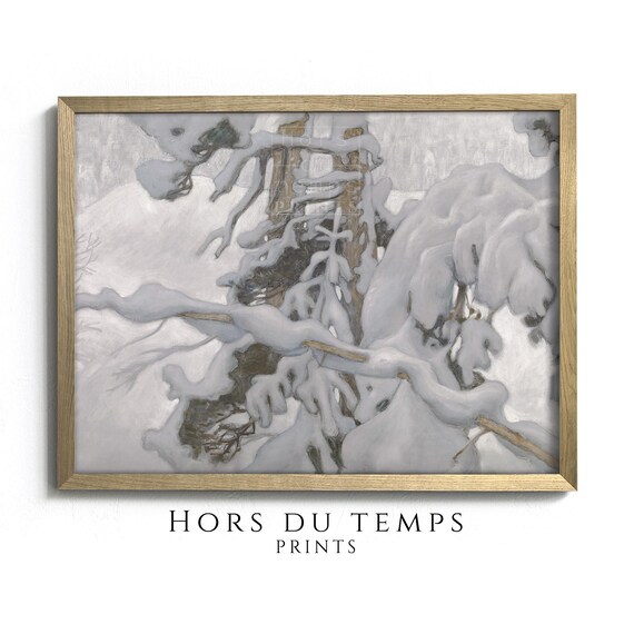 Snow Laden Pine Branches Pale Winter Evergreen Study Oil Painting Poster