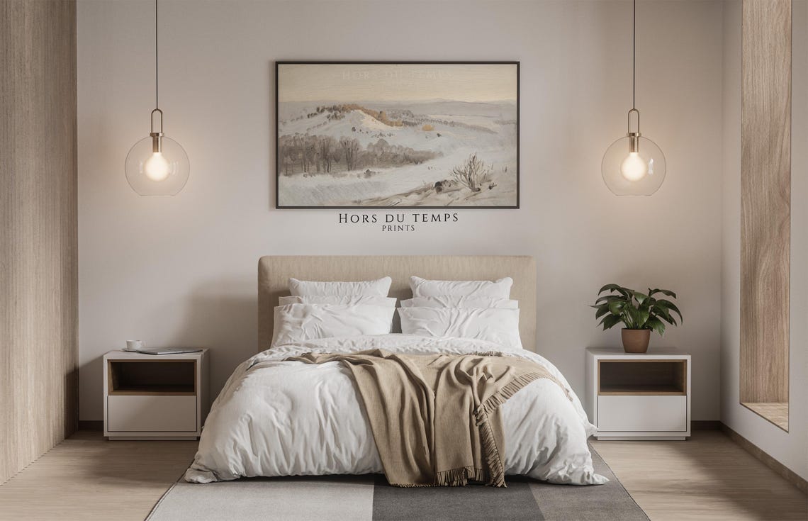 Neutral Beige Winter Hills Minimalist Muted Landscape Poster - Image 2