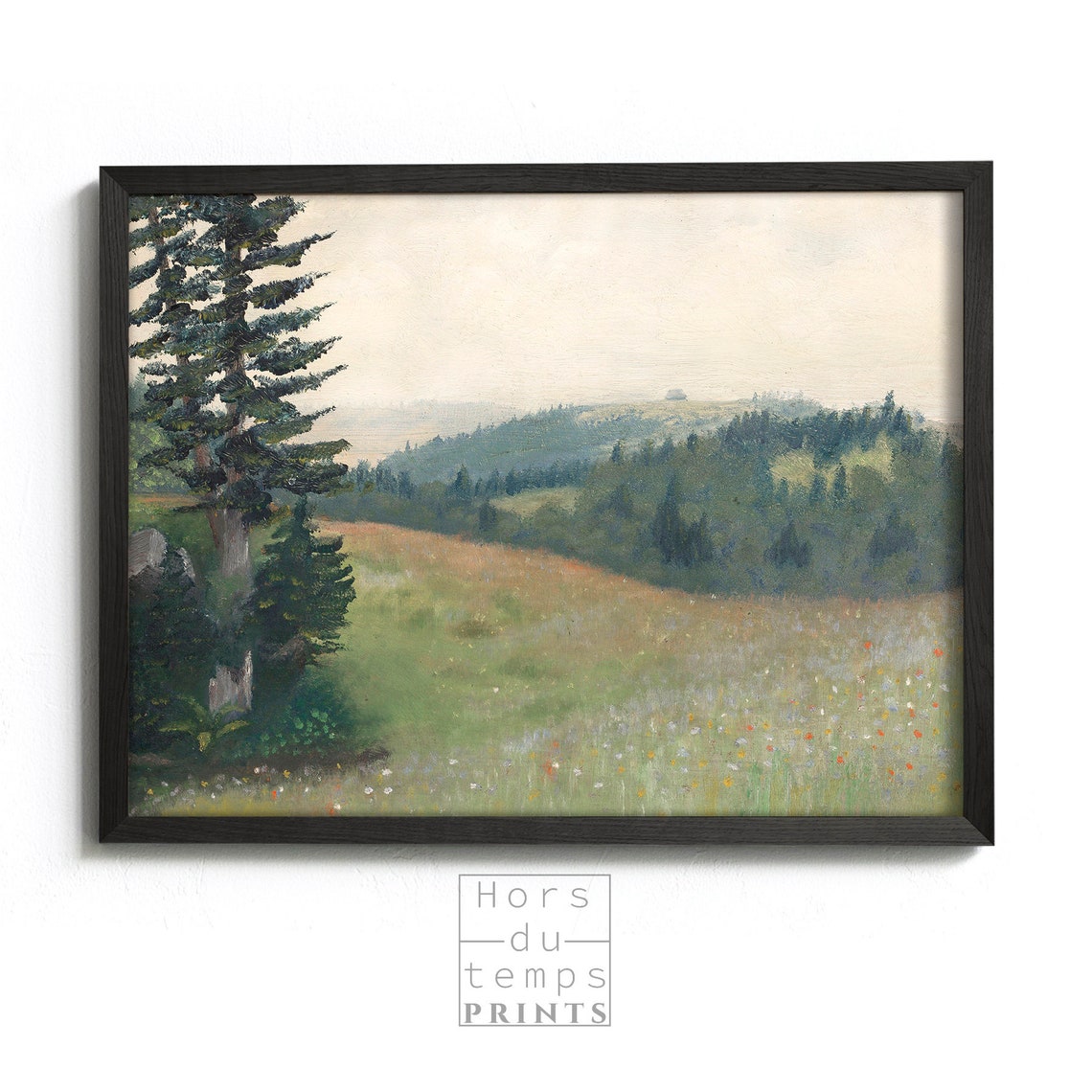 Rolling Wildflower Meadow Pines Forested Hills Vintage Poster - Image 2