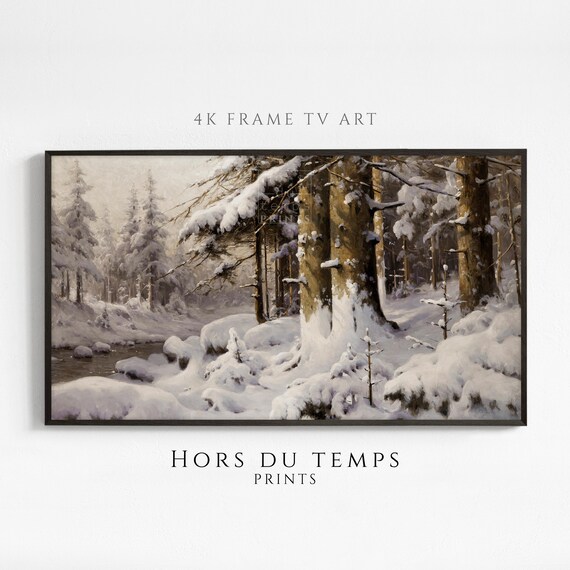 Moody Snowy Forest Art For Frame Tv Vintage Christmas Landscape Painting Hors Du Temps Prints