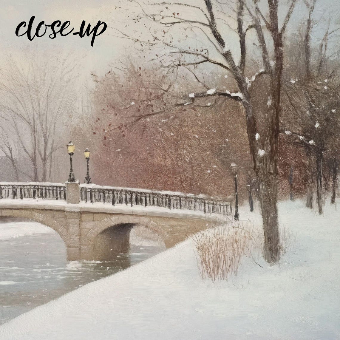 Snowy Park Stone Bridge Frozen River Winter Landscape Poster - Image 4