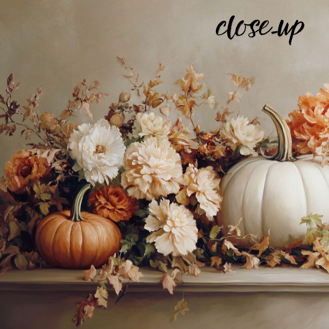 Pumpkins with Autumn Flowers Elegant Mantel Arrangement Poster - Image 4