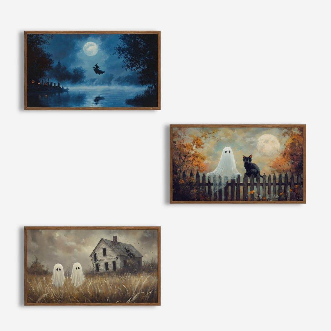 Nine Spooky Halloween Paintings Ghosts Witches Set Bundle Poster - Image 2