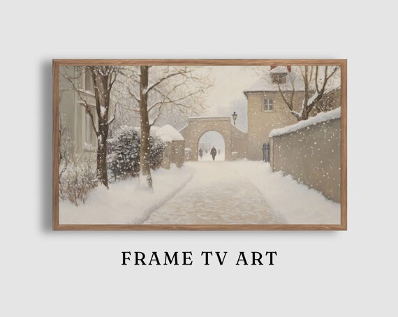 Snowy Lane Stone Archway Figures Old Town Winter Walk Poster