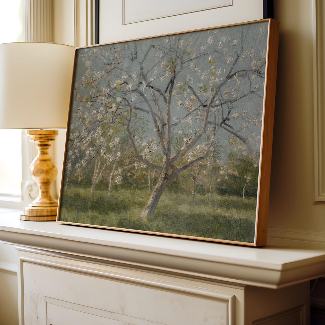 White Blossom Orchard Tree Spring Countryside Vintage Art Poster - Image 2