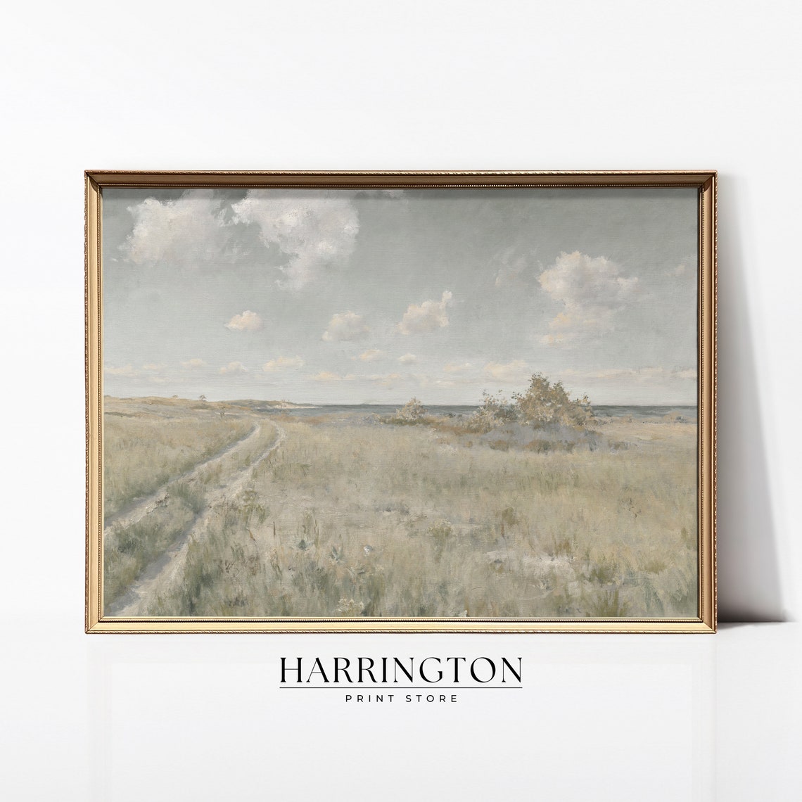 Coastal Dunes Path to Sea Pale Sky Vintage Landscape Art Poster