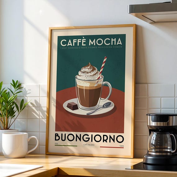 Cafe Mocha Coffee Poster Kitchen Bar Art Print Sign Vintage Wall For