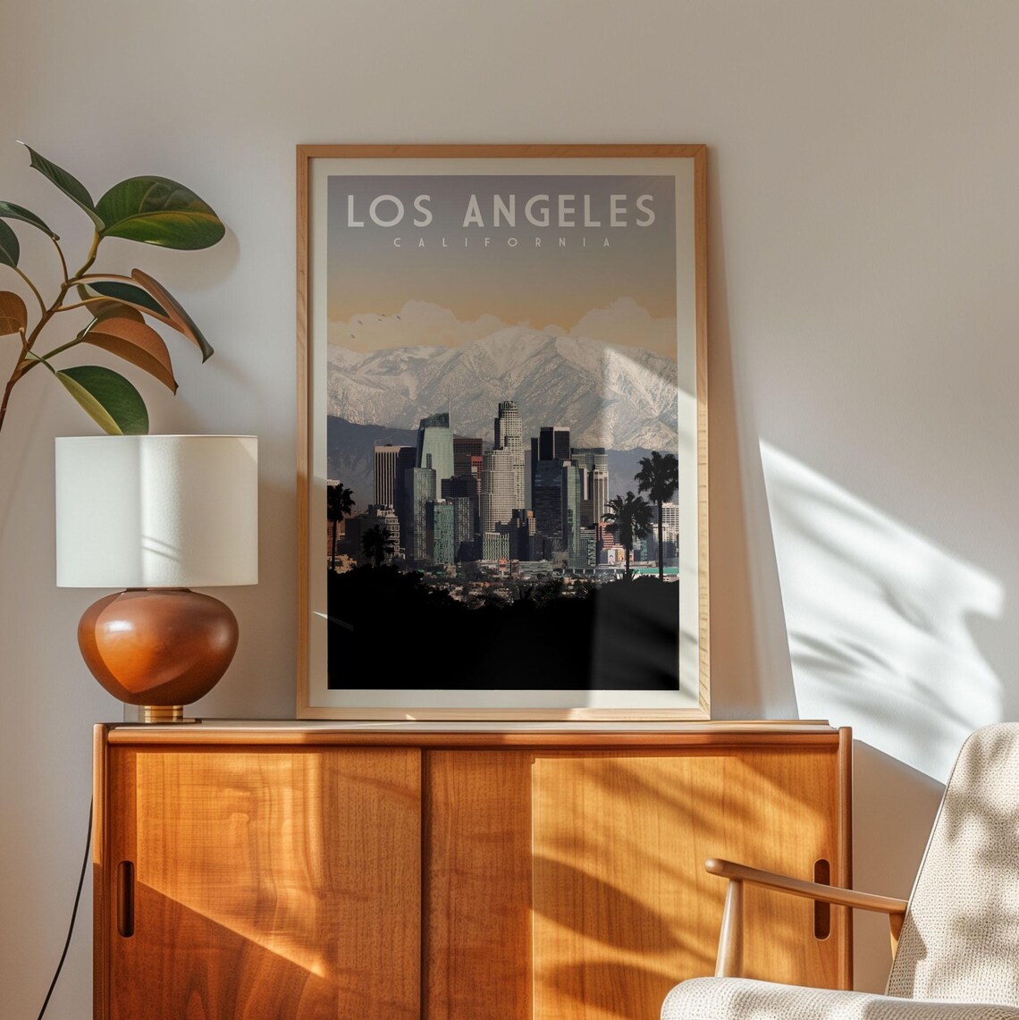 Los Angeles Downtown Skyline Retro Travel Poster