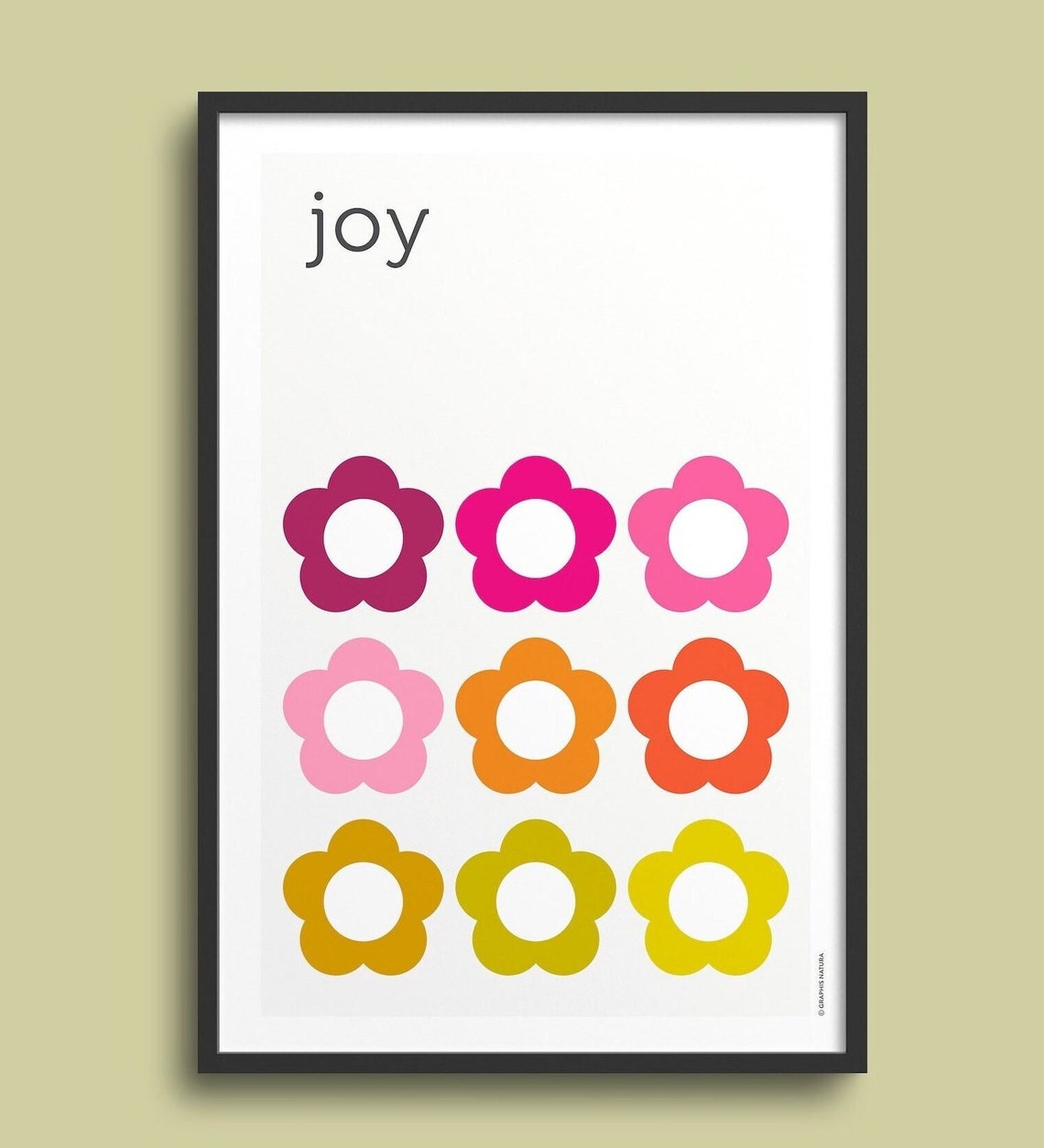 Joy Retro Flower Grid Poster Warm Pink Orange Typographic Art - Image 5