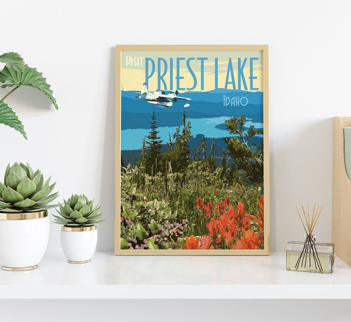 Priest Lake Idaho Vintage Style Travel Poster