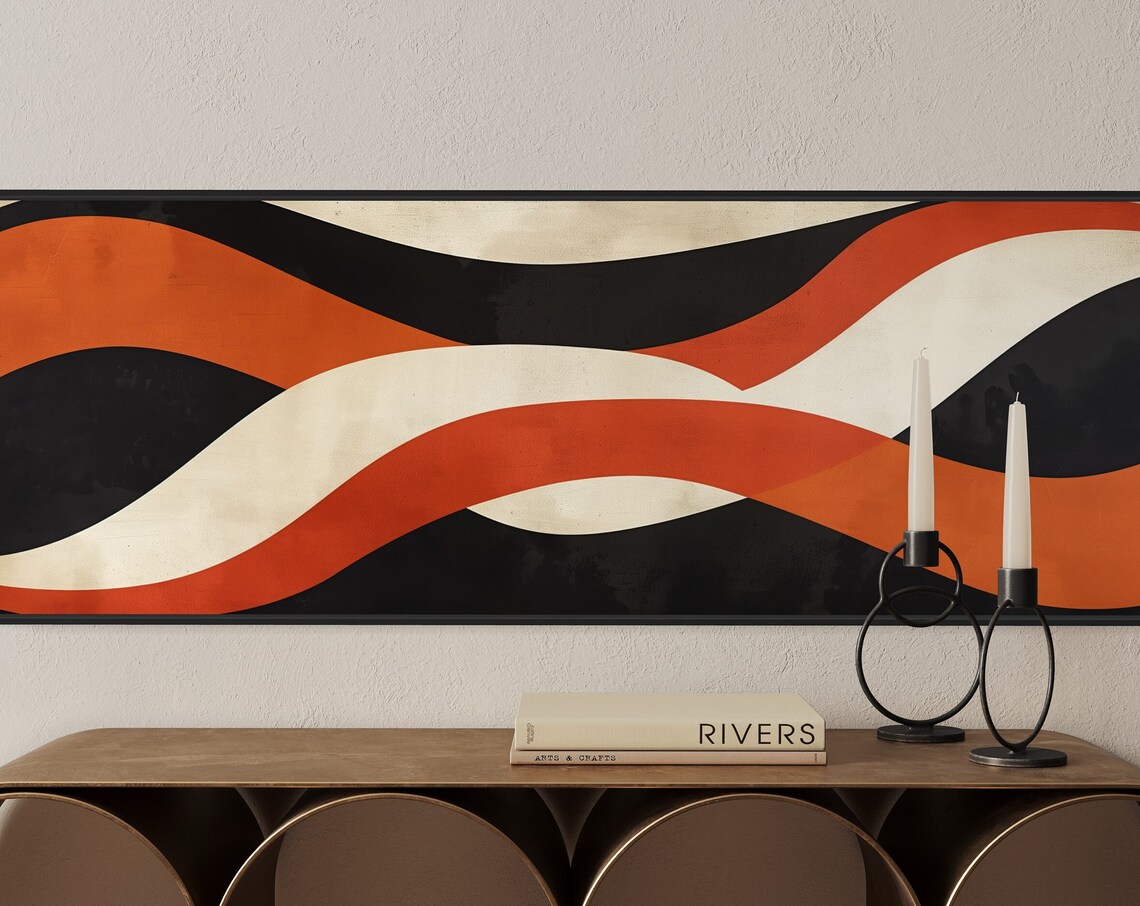 Abstract Waves Art Print, Minimalist Mid-Century