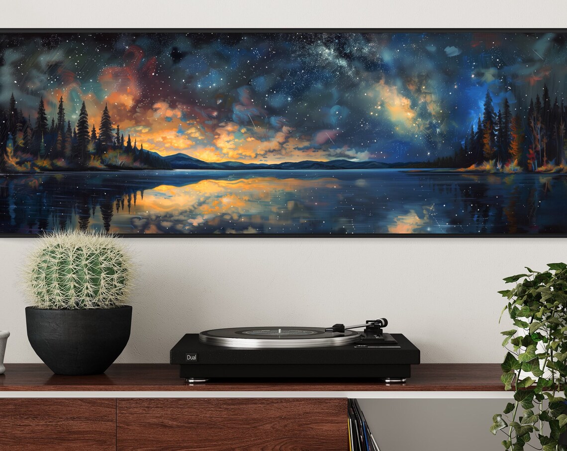 Starry Night Over the Lake, Panoramic Art Print - Image 5