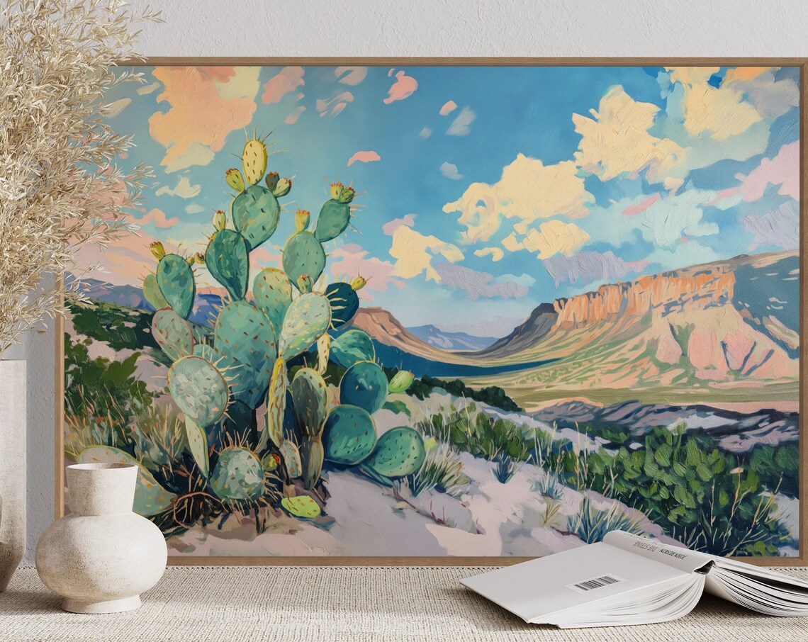 Desert Prickly Pear Cactus With Golden Mesa Mountain Sunset Poster