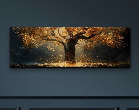 Majestic Black And Gold Tree Panoramic Ready To Hang Wall Art Print Beautiful Wall Art Panoramic Art Tree