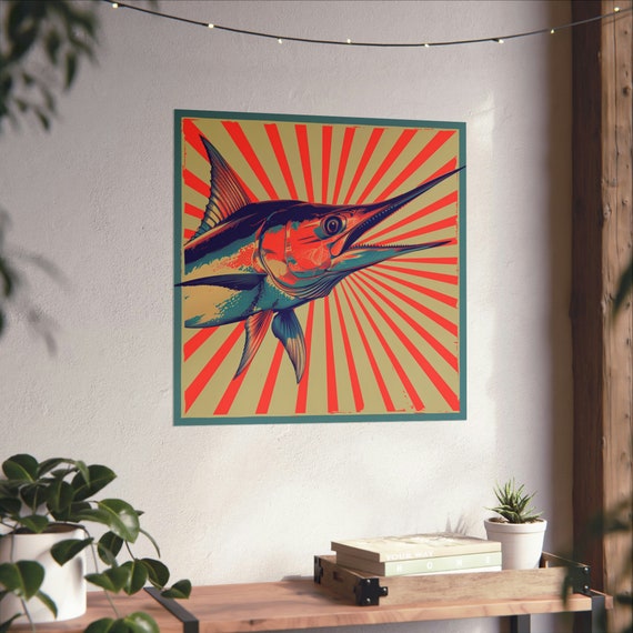 Retro Vintage Swordfish Poster, Ocean Fish Art