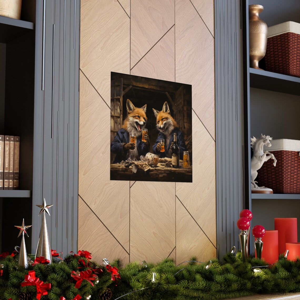 Foxes Night Out, Animal Humor Poster - Image 3