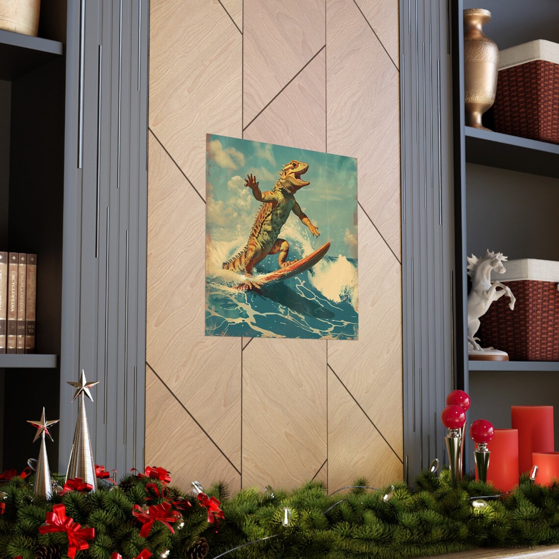 Vintage Bearded Dragon Surfing A Wave Poster - Image 3