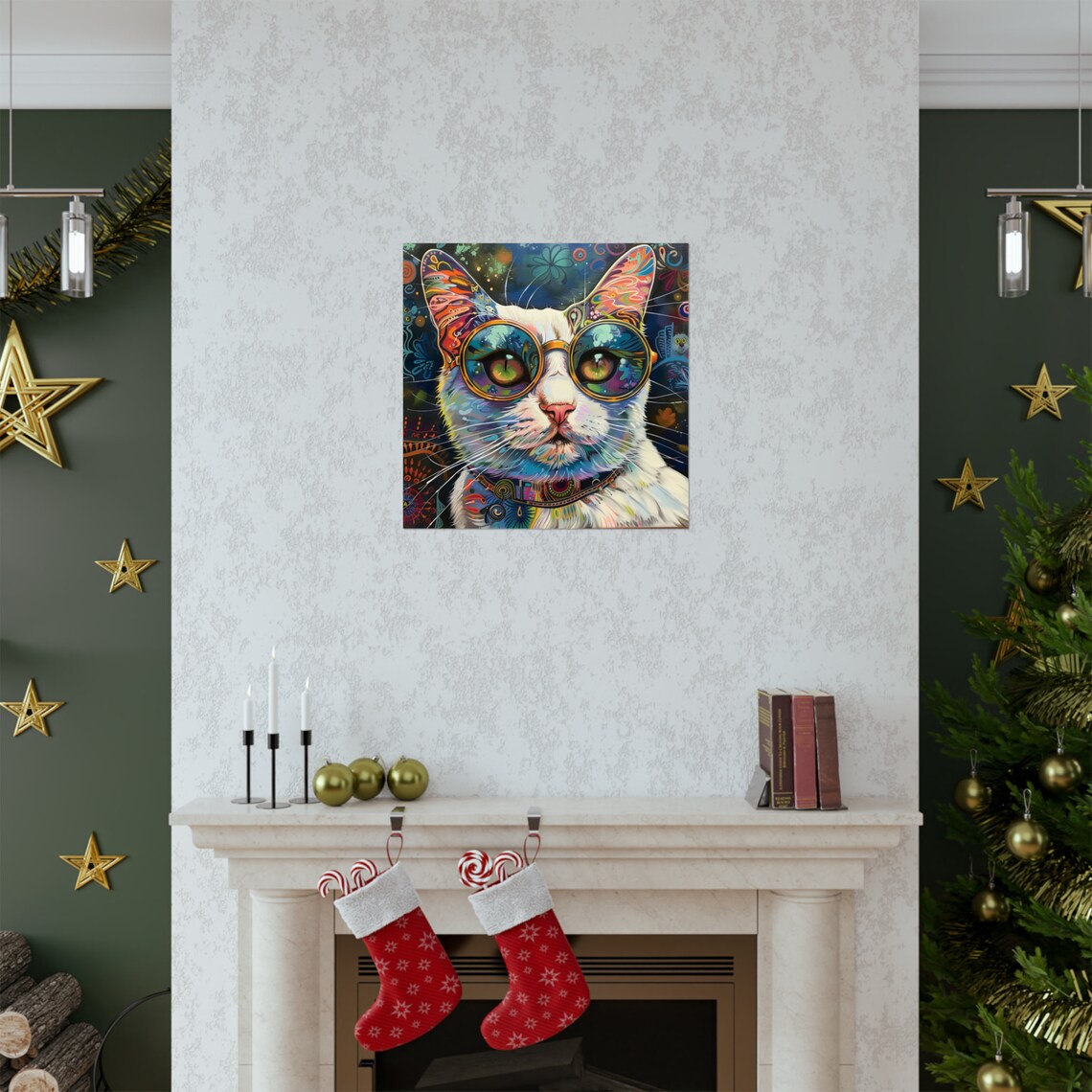 Hippie Kitty, Retro Trippy Cat Art Print - Image 2