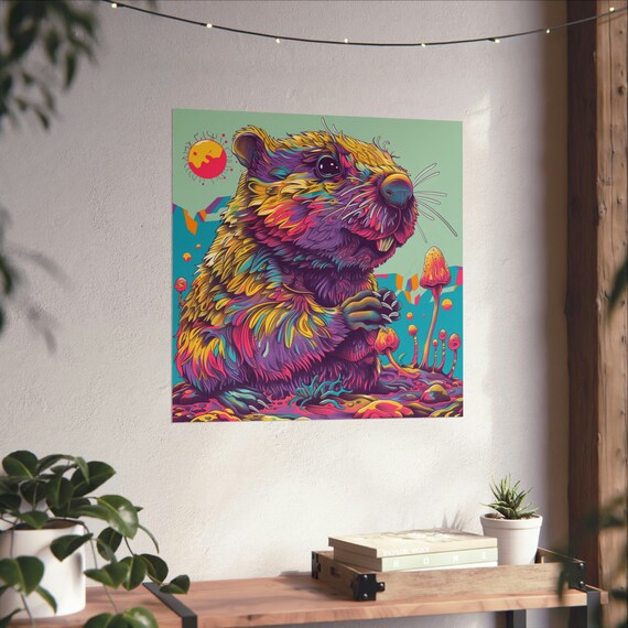 Beaver Mushroom Enthusiast Retro Psychedelic Poster