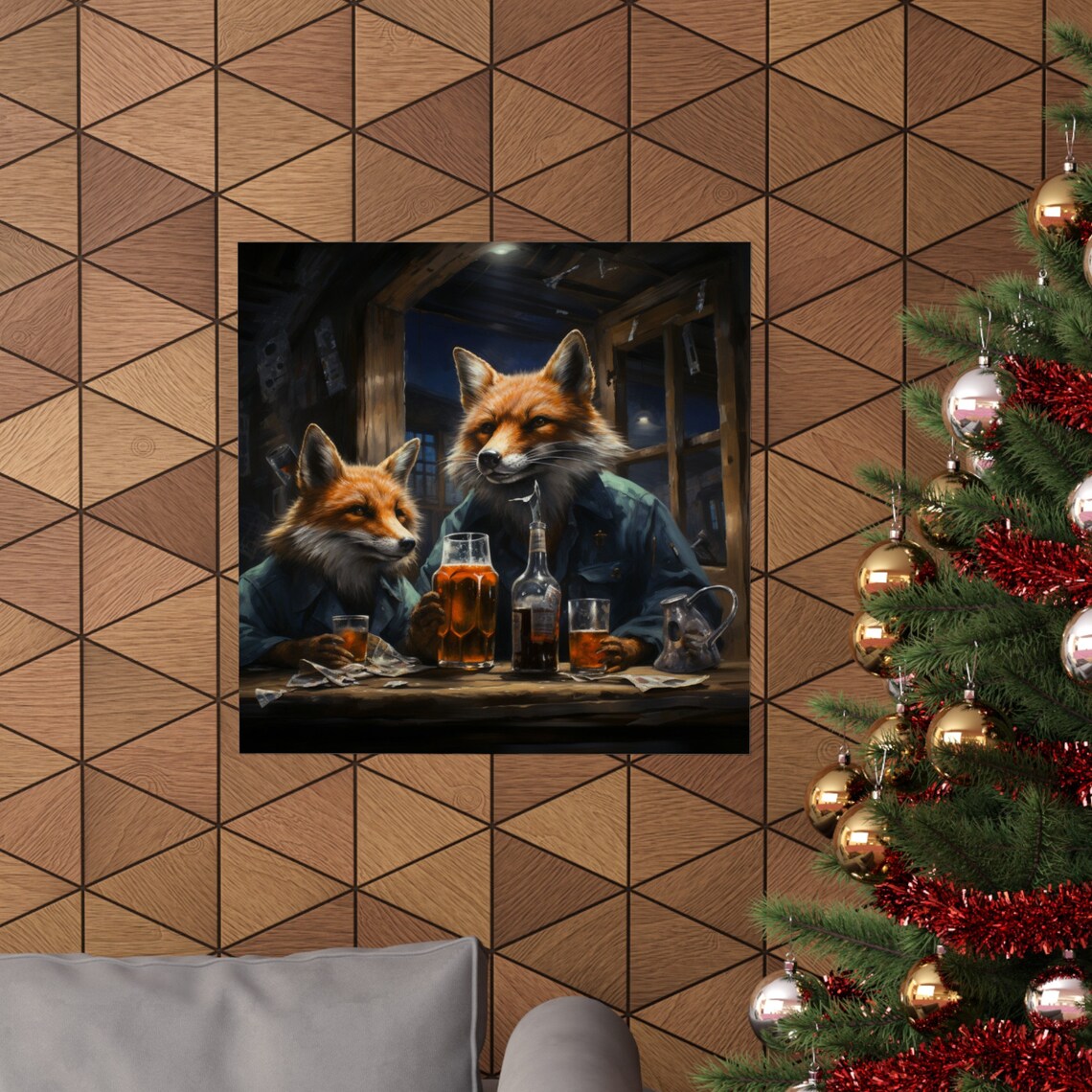 Father And Son Fox Drinking, Animal Humor Poster - Image 4