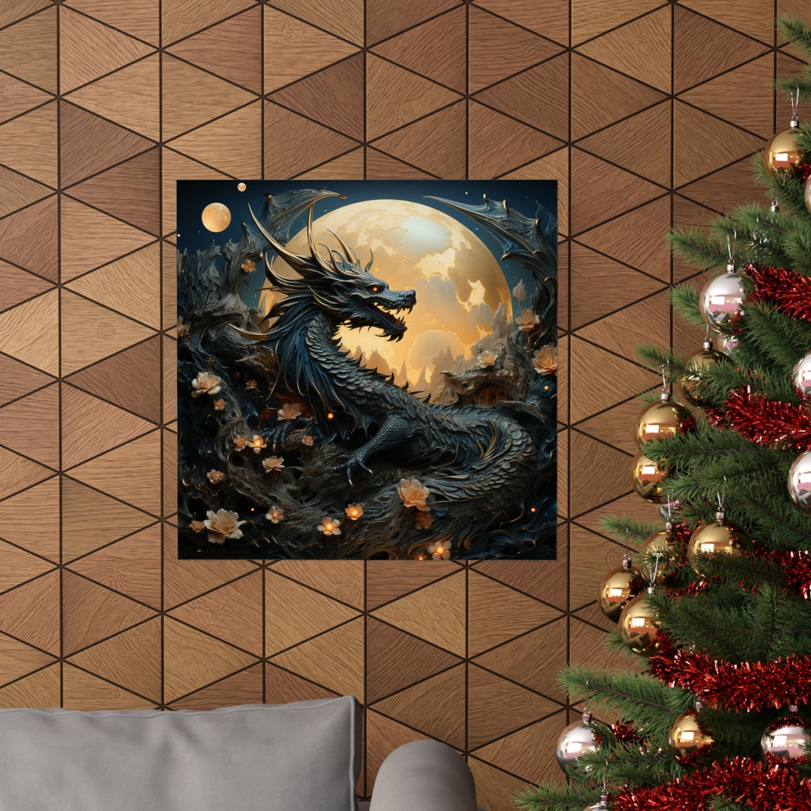 Moonlit Dragon Poster, Fantasy Wall Art Print - Image 3