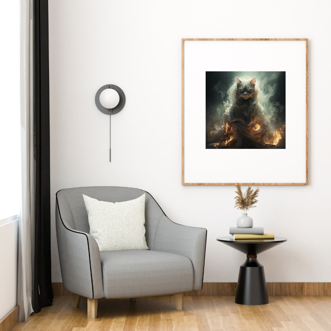 White Ghost Cat, Spooky Halloween Decor Poster - Image 2