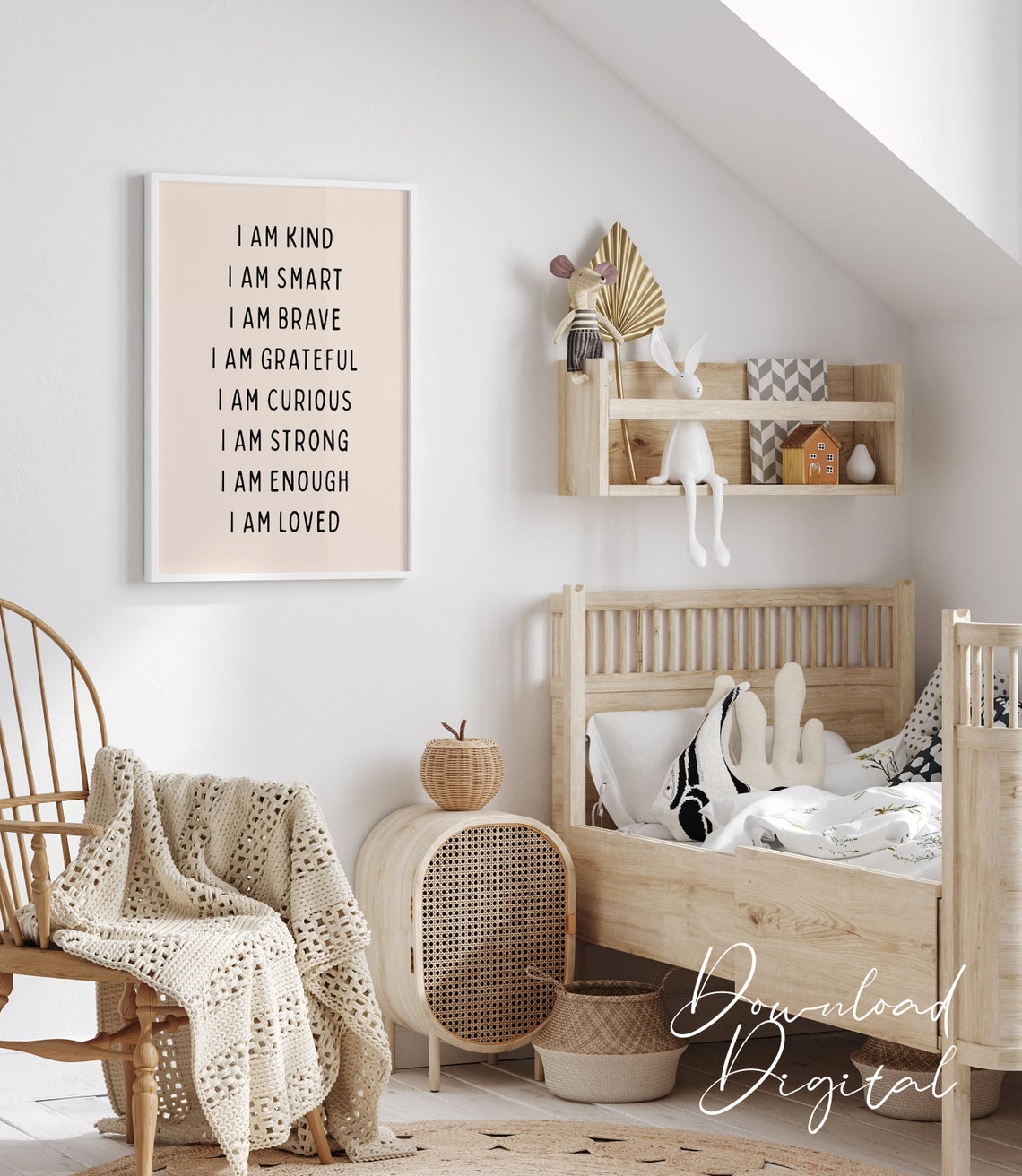 Positive Affirmations Blush Pink Kids Room Typography Poster Decor - Image 3