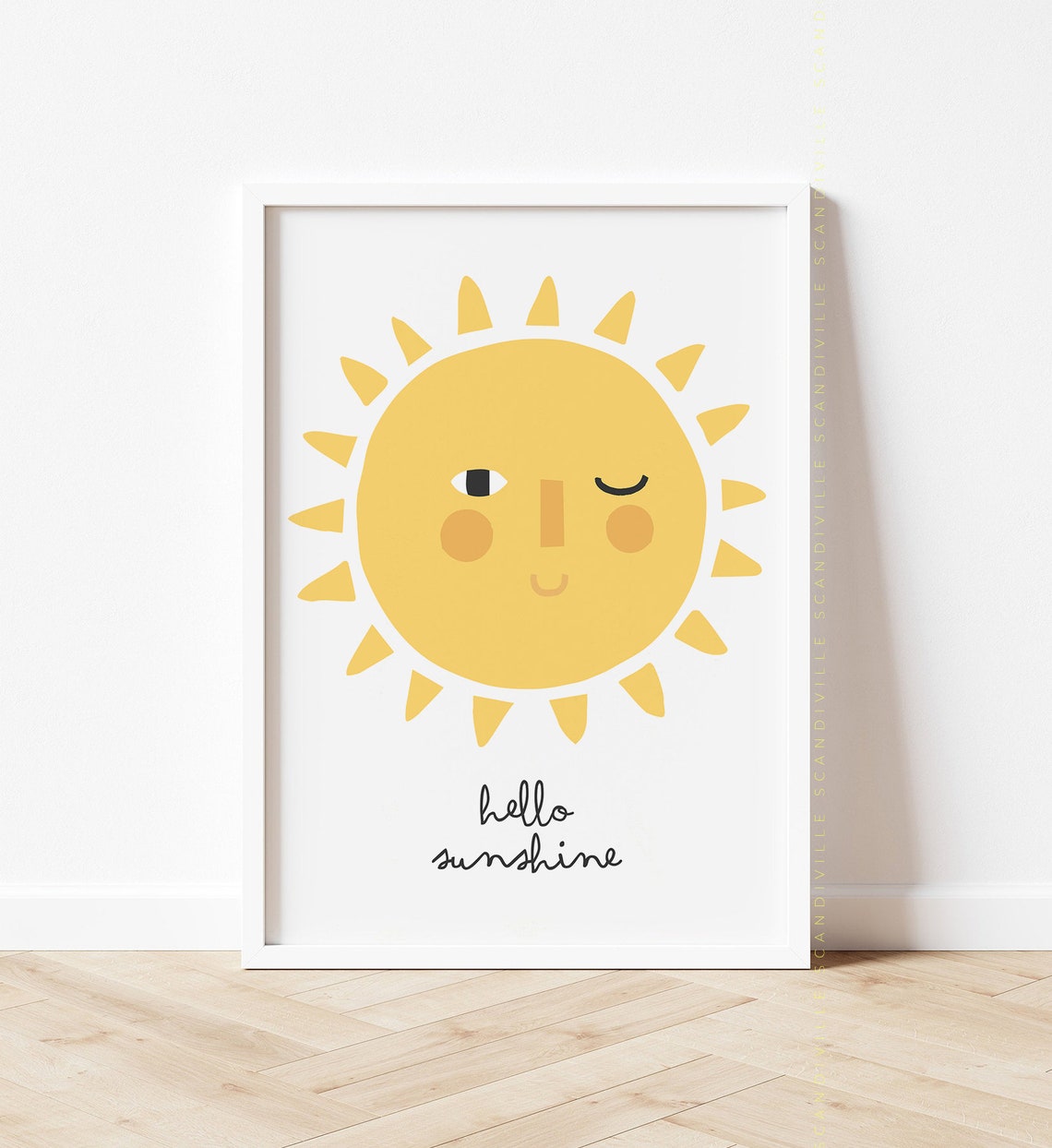 Hello Sunshine Smiling Sun Face Yellow Nursery Kids Wall Art - Image 2