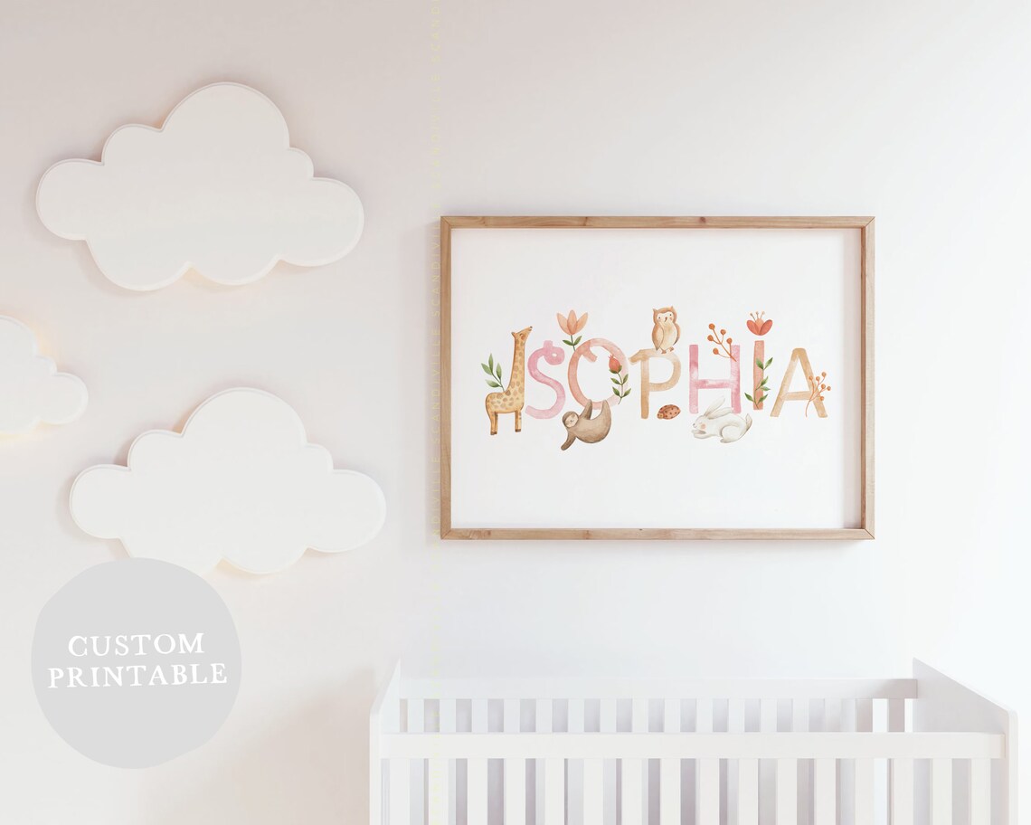 Olivia Custom Baby Girl Name Sign Watercolor Nursery Poster Art - Image 3
